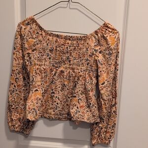 Old Navy girls Floral Smocked Blouse - Orange and Black